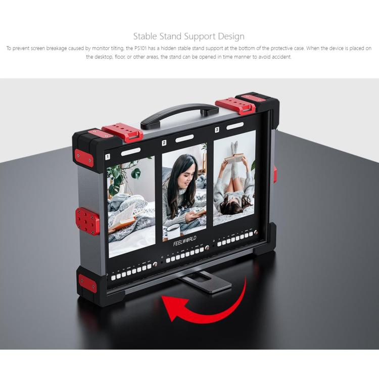 FEELWORLD PS101 Triple 10.1-inch Vertical Dispaly Carry-on Monitor High Brightness 1000nit Portable Protective Case (US Plug) - On-camera Monitors by FEELWORLD | Online Shopping UK | buy2fix