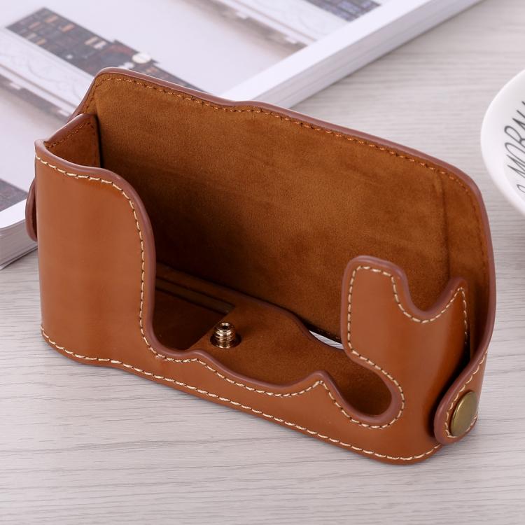 1/4 inch Thread PU Leather Camera Half Case Base for FUJIFILM X-A3 / X-A10(Brown) - Half Case by buy2fix | Online Shopping UK | buy2fix