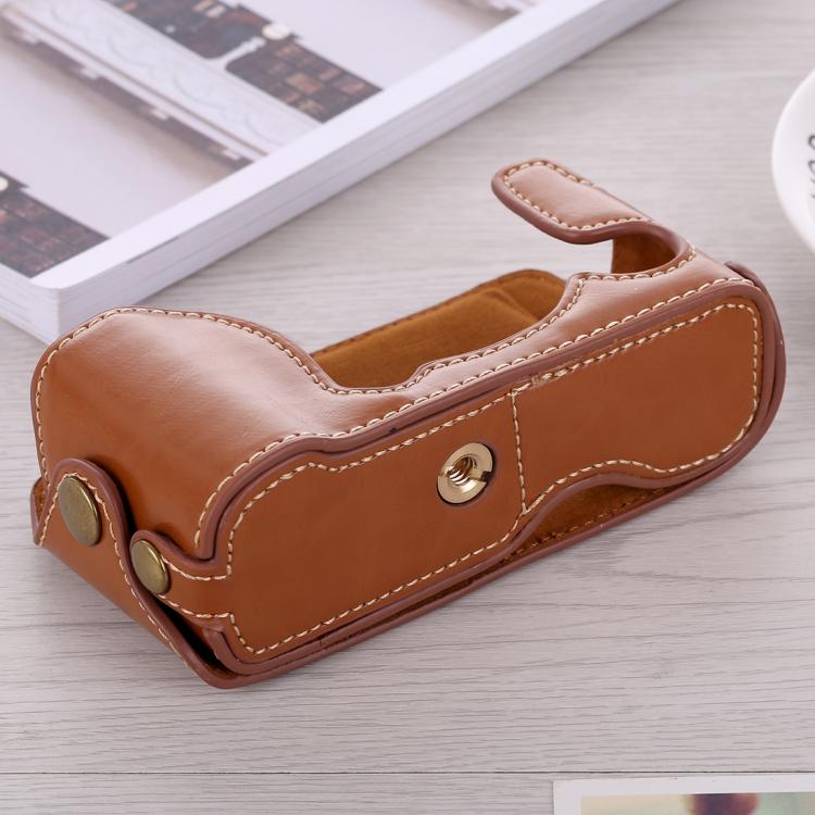 1/4 inch Thread PU Leather Camera Half Case Base for FUJIFILM X-A3 / X-A10(Brown) - Half Case by buy2fix | Online Shopping UK | buy2fix