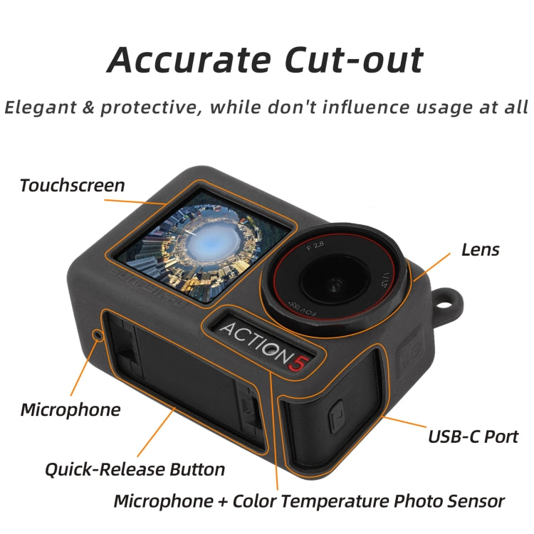 For DJI Osmo Action 5 Pro Sunnylife Silicone Protective Case Scratch-proof Camera Cover with Lanyard (Black) - Case & Bags by Sunnylife | Online Shopping UK | buy2fix