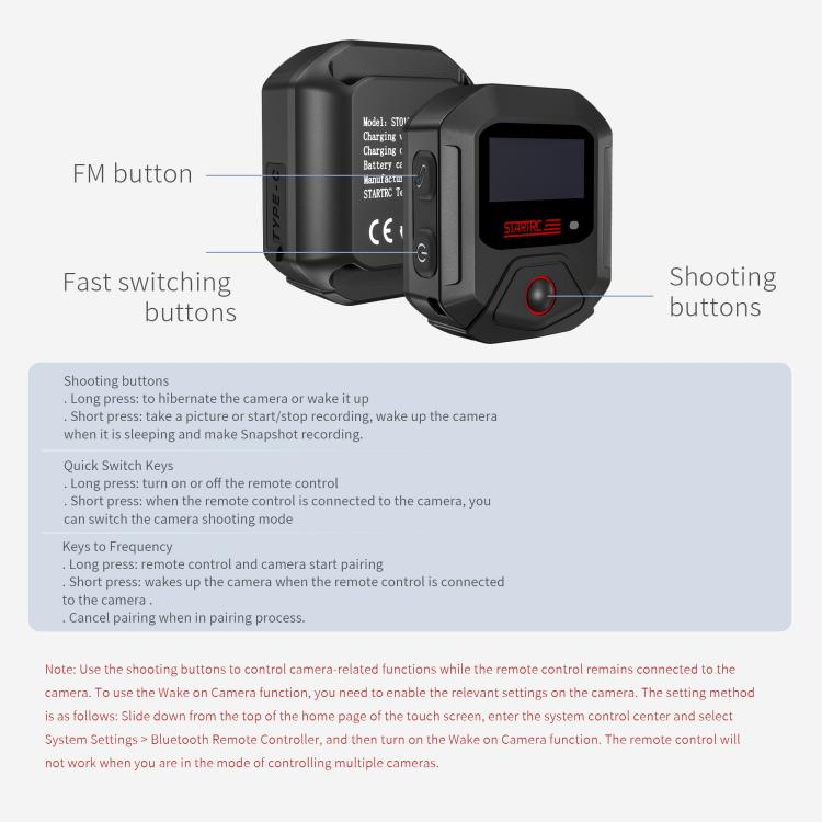 STARTRC GPS Bluetooth Remote Control For Insta360 X4 Series / Ace Pro Series / GO 3S Series (Black) - Other by STARTRC | Online Shopping UK | buy2fix