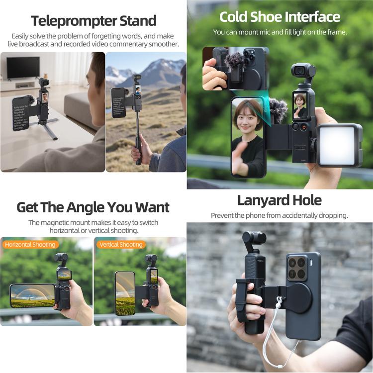 For DJI Osmo Pocket 3 Sunnylife Hand Band Magnetic Expansion Adapter Phone Teleprompter Holder Mount Extension Handle (Black) - Mount & Holder by Sunnylife | Online Shopping UK | buy2fix