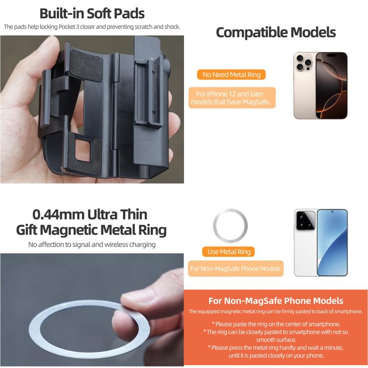 For DJI Osmo Pocket 3 Sunnylife Hand Band Magnetic Expansion Adapter Phone Teleprompter Holder Mount Extension Handle (Black) - Mount & Holder by Sunnylife | Online Shopping UK | buy2fix