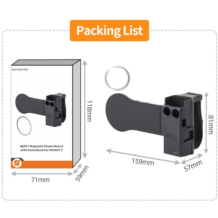 For DJI Osmo Pocket 3 Sunnylife Hand Band Magnetic Expansion Adapter Phone Teleprompter Holder Mount Extension Handle (Black) - Mount & Holder by Sunnylife | Online Shopping UK | buy2fix