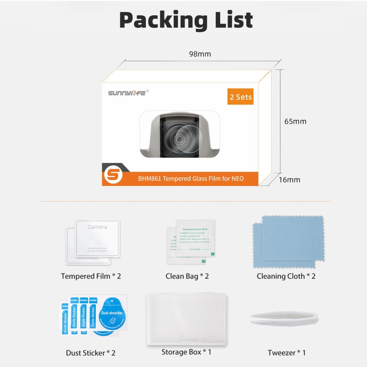 For DJI Neo Sunnylife 2pcs Tempered Glass Drone Lens Film (Transparent) by Sunnylife