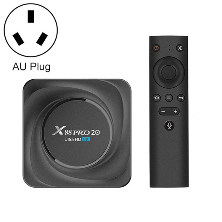 X88 Pro 20 4K Smart TV BOX Android 11.0 Media Player with Voice Remote Control, RK3566 Quad Core 64bit Cortex-A55 up to 1.8GHz, RAM: 8GB, ROM: 128GB, Support Dual Band WiFi, Bluetooth, Ethernet, AU Plug - RK3566 by buy2fix | Online Shopping UK | buy2fix