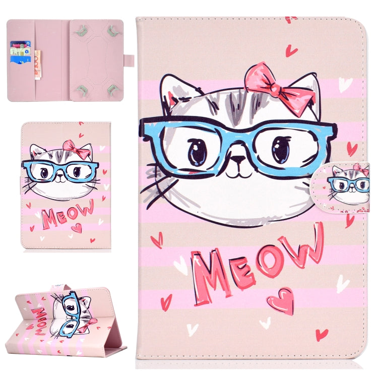 Colored Pattern Drawing Horizontal Flip PU Leather Case with Three-folding Holder for 8 inch Tablet PC(Glasses cat) - 8 inch by buy2fix | Online Shopping UK | buy2fix