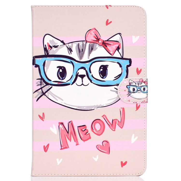 Colored Pattern Drawing Horizontal Flip PU Leather Case with Three-folding Holder for 8 inch Tablet PC(Glasses cat) - 8 inch by buy2fix | Online Shopping UK | buy2fix