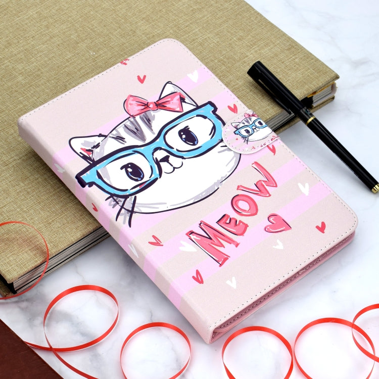 Colored Pattern Drawing Horizontal Flip PU Leather Case with Three-folding Holder for 8 inch Tablet PC(Glasses cat) - 8 inch by buy2fix | Online Shopping UK | buy2fix