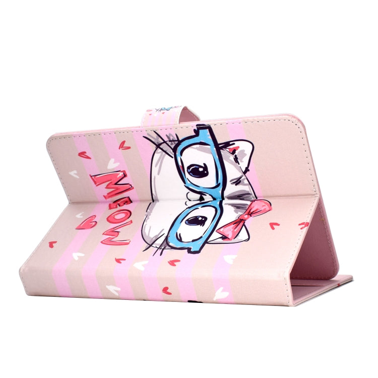 Colored Pattern Drawing Horizontal Flip PU Leather Case with Three-folding Holder for 8 inch Tablet PC(Glasses cat) - 8 inch by buy2fix | Online Shopping UK | buy2fix