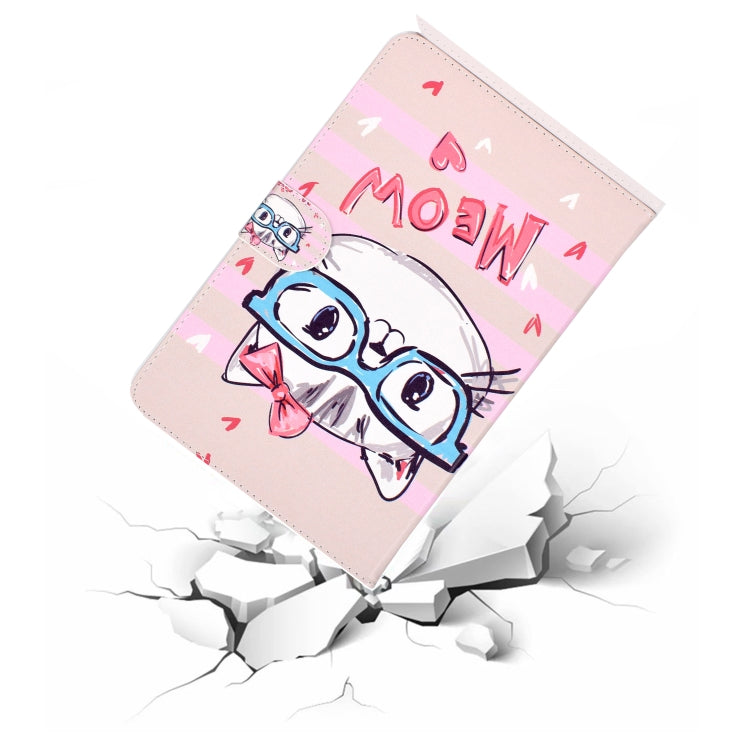 Colored Pattern Drawing Horizontal Flip PU Leather Case with Three-folding Holder for 8 inch Tablet PC(Glasses cat) - 8 inch by buy2fix | Online Shopping UK | buy2fix