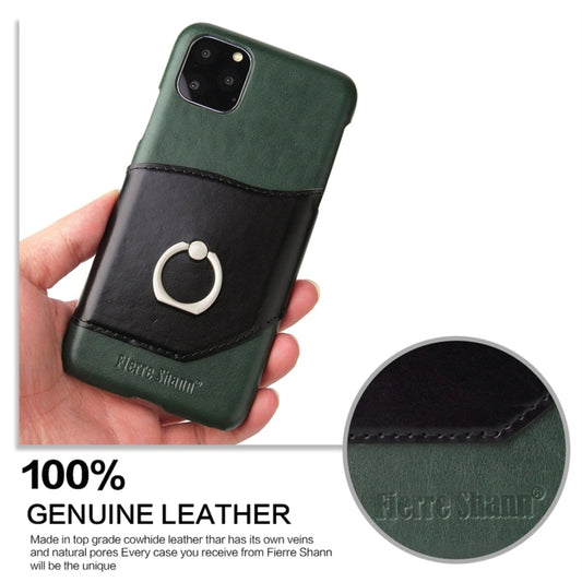 For iPhone 11 Fierre Shann Oil Wax Texture Genuine Leather Back Cover Case with 360 Degree Rotation Holder & Card Slot (Green) - iPhone 11 Cases by FIERRE SHANN | Online Shopping UK | buy2fix