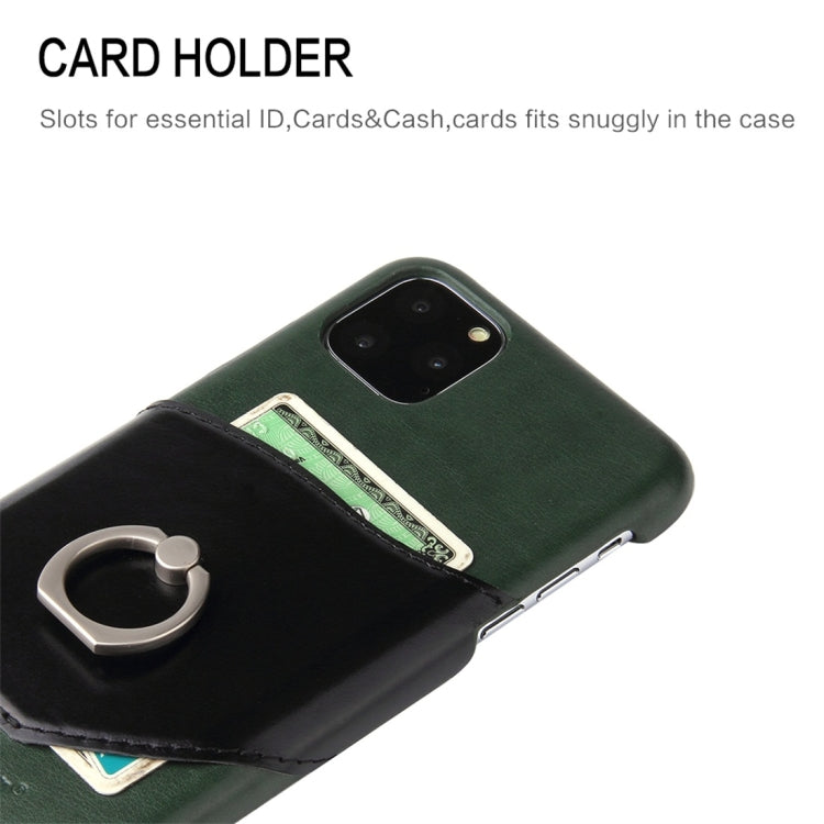 For iPhone 11 Fierre Shann Oil Wax Texture Genuine Leather Back Cover Case with 360 Degree Rotation Holder & Card Slot (Green) - iPhone 11 Cases by FIERRE SHANN | Online Shopping UK | buy2fix