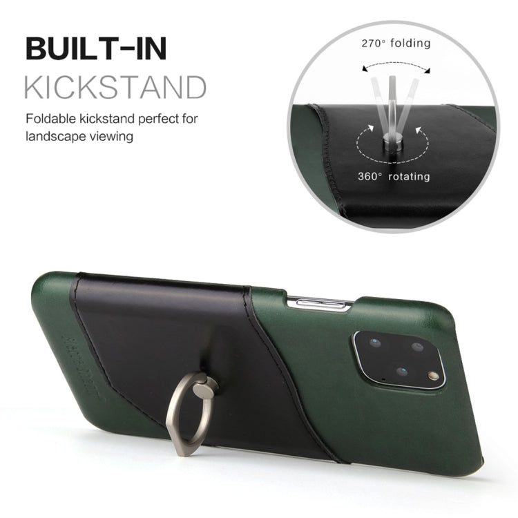 For iPhone 11 Fierre Shann Oil Wax Texture Genuine Leather Back Cover Case with 360 Degree Rotation Holder & Card Slot (Green) - iPhone 11 Cases by FIERRE SHANN | Online Shopping UK | buy2fix