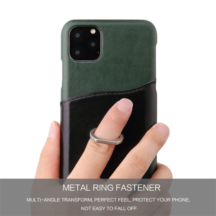 For iPhone 11 Fierre Shann Oil Wax Texture Genuine Leather Back Cover Case with 360 Degree Rotation Holder & Card Slot (Green) - iPhone 11 Cases by FIERRE SHANN | Online Shopping UK | buy2fix