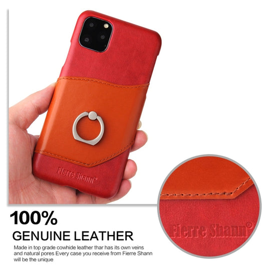 For iPhone 11 Fierre Shann Oil Wax Texture Genuine Leather Back Cover Case with 360 Degree Rotation Holder & Card Slot (Red) - iPhone 11 Cases by FIERRE SHANN | Online Shopping UK | buy2fix