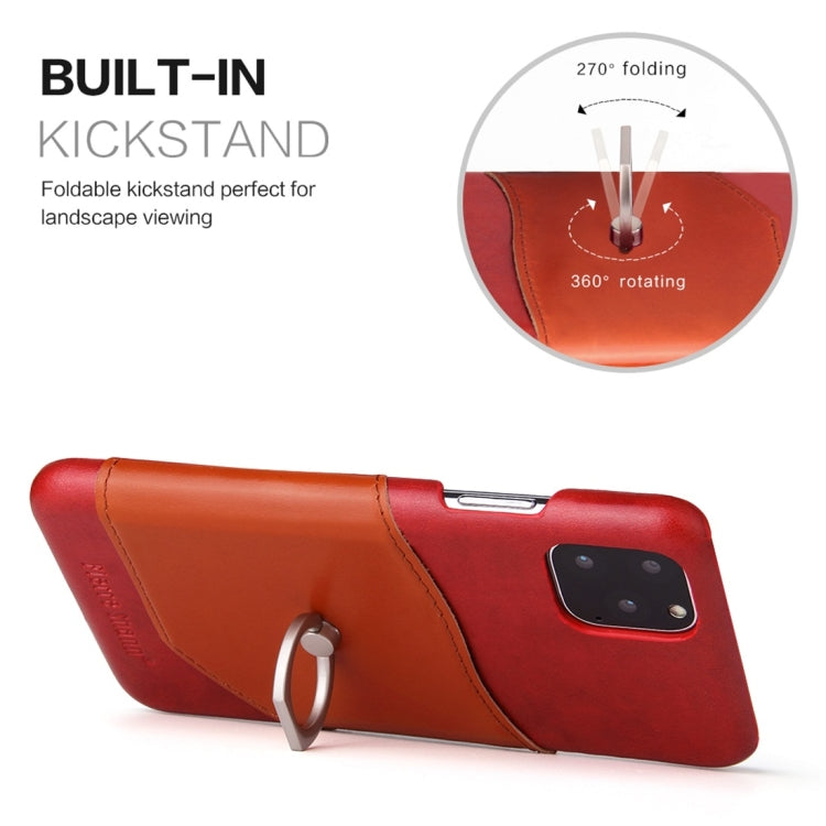 For iPhone 11 Pro Max Fierre Shann Oil Wax Texture Genuine Leather Back Cover Case with 360 Degree Rotation Holder & Card Slot (Red) - iPhone 11 Pro Max Cases by FIERRE SHANN | Online Shopping UK | buy2fix