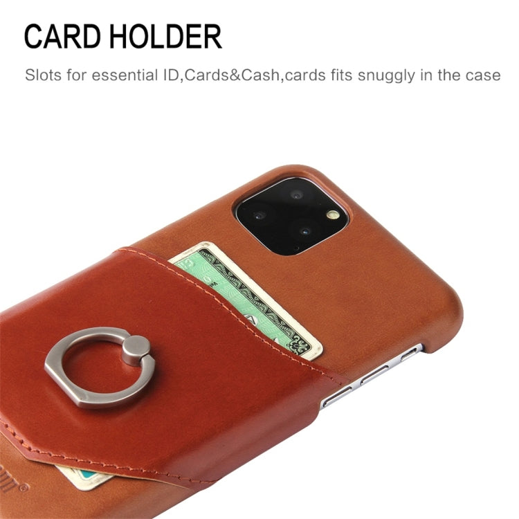 For iPhone 11 Pro Max Fierre Shann Oil Wax Texture Genuine Leather Back Cover Case with 360 Degree Rotation Holder & Card Slot (Brown) - iPhone 11 Pro Max Cases by FIERRE SHANN | Online Shopping UK | buy2fix