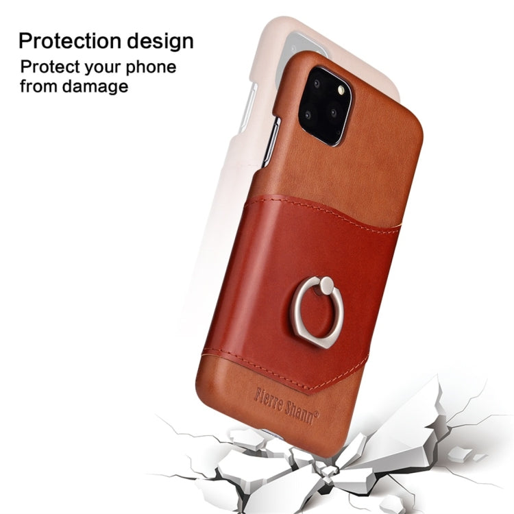 For iPhone 11 Pro Max Fierre Shann Oil Wax Texture Genuine Leather Back Cover Case with 360 Degree Rotation Holder & Card Slot (Brown) - iPhone 11 Pro Max Cases by FIERRE SHANN | Online Shopping UK | buy2fix