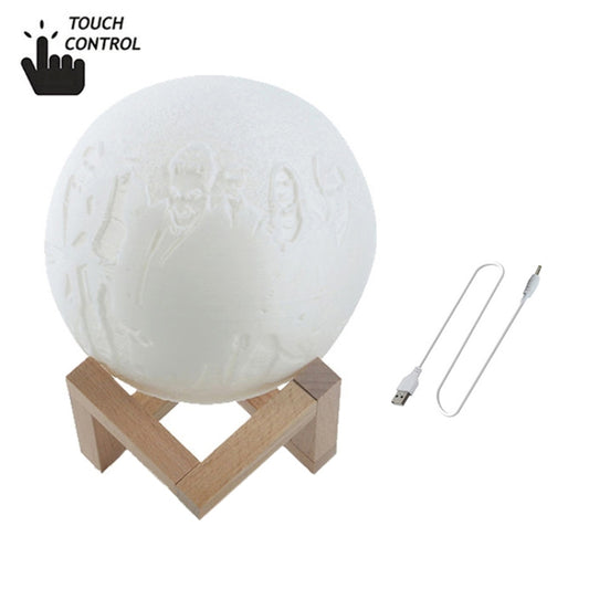 Customized Touch Switch 2-color 3D Print Moon Lamp USB Charging Energy-saving LED Night Light with Wooden Holder Base, Diameter:8cm by buy2fix