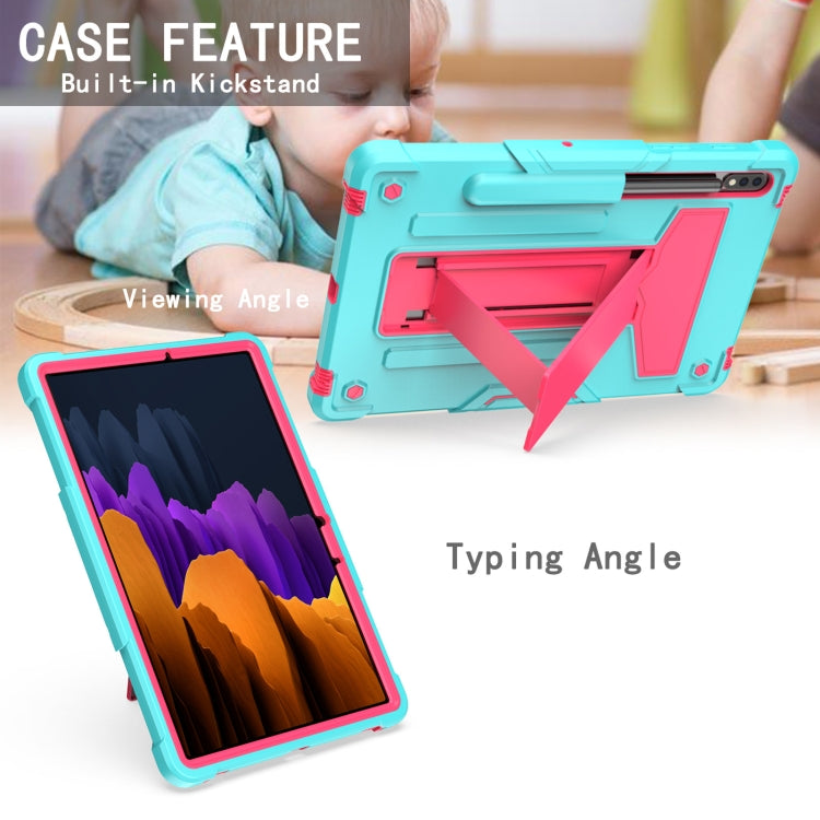 For Samsung Galaxy Tab S8 / Galaxy Tab S7 T870 / T875 T-shaped Bracket Contrast Color Shockproof PC + Silicone Protective Case(Mint Green+Rose Red) - Galaxy Tab S8 Cases by buy2fix | Online Shopping UK | buy2fix