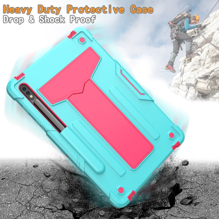 For Samsung Galaxy Tab S8 / Galaxy Tab S7 T870 / T875 T-shaped Bracket Contrast Color Shockproof PC + Silicone Protective Case(Mint Green+Rose Red) - Galaxy Tab S8 Cases by buy2fix | Online Shopping UK | buy2fix