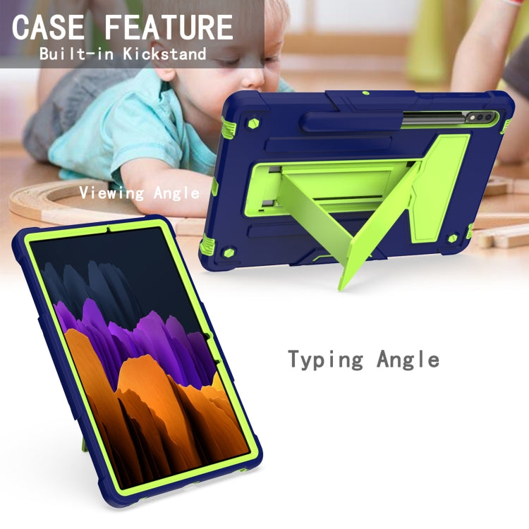 For Samsung Galaxy Tab S8 / Galaxy Tab S7 T870 / T875 T-shaped Bracket Contrast Color Shockproof PC + Silicone Protective Case(Navy+Green) - Galaxy Tab S8 Cases by buy2fix | Online Shopping UK | buy2fix