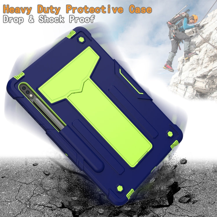 For Samsung Galaxy Tab S8 / Galaxy Tab S7 T870 / T875 T-shaped Bracket Contrast Color Shockproof PC + Silicone Protective Case(Navy+Green) - Galaxy Tab S8 Cases by buy2fix | Online Shopping UK | buy2fix