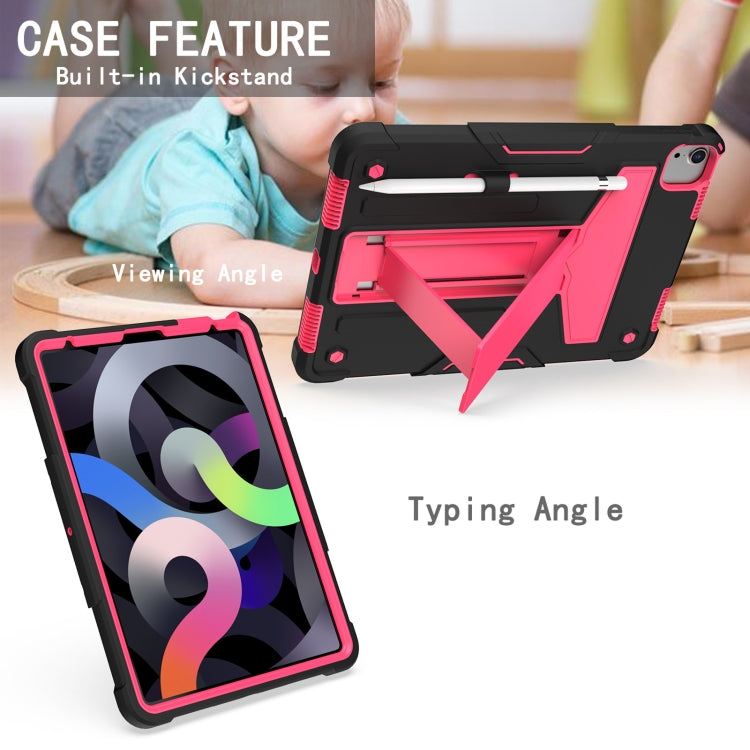 For iPad Air 2022 / 2020 10.9 / iPad Pro 11 T-shaped Bracket Contrast Color Shockproof PC + Silicone Protective Case(Black+Rose Red) - iPad Air (2022) / (2020) 10.9 Cases by buy2fix | Online Shopping UK | buy2fix