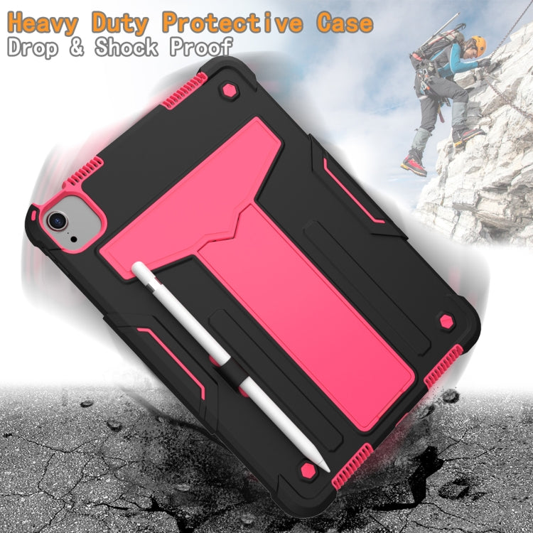 For iPad Air 2022 / 2020 10.9 / iPad Pro 11 T-shaped Bracket Contrast Color Shockproof PC + Silicone Protective Case(Black+Rose Red) - iPad Air (2022) / (2020) 10.9 Cases by buy2fix | Online Shopping UK | buy2fix