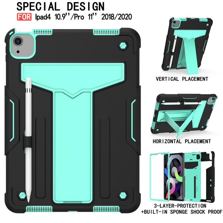 For iPad Air 2022 / 2020 10.9 / iPad Pro 11 T-shaped Bracket Contrast Color Shockproof PC + Silicone Protective Case(Black+Mint Geen) - iPad Air (2022) / (2020) 10.9 Cases by buy2fix | Online Shopping UK | buy2fix