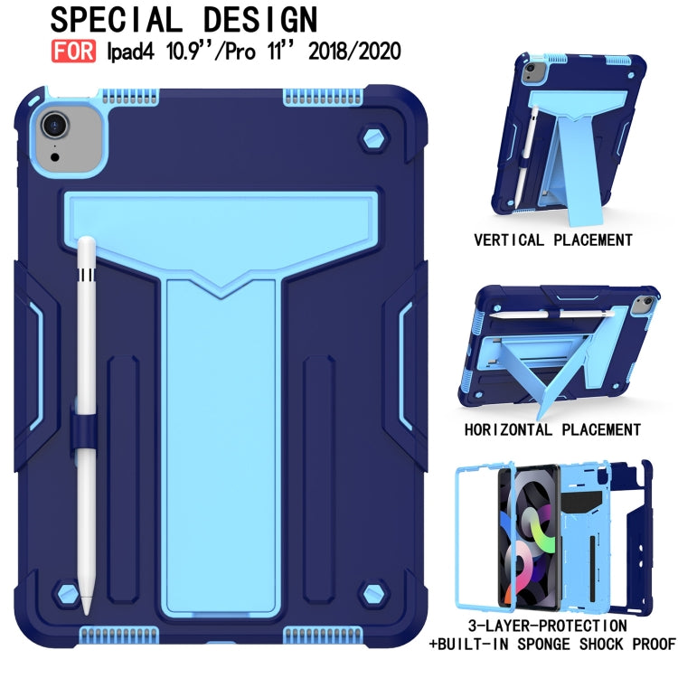 For iPad Air 2022 / 2020 10.9 / iPad Pro 11 T-shaped Bracket Contrast Color Shockproof PC + Silicone Protective Case(Navy+Blue) - iPad Air (2022) / (2020) 10.9 Cases by buy2fix | Online Shopping UK | buy2fix