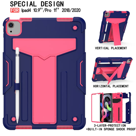 For iPad Air 2022 / 2020 10.9 / iPad Pro 11 T-shaped Bracket Contrast Color Shockproof PC + Silicone Protective Case(Navy+Rose Red) - iPad Air (2022) / (2020) 10.9 Cases by buy2fix | Online Shopping UK | buy2fix