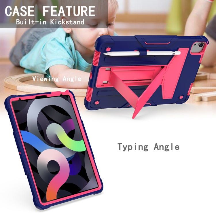 For iPad Air 2022 / 2020 10.9 / iPad Pro 11 T-shaped Bracket Contrast Color Shockproof PC + Silicone Protective Case(Navy+Rose Red) - iPad Air (2022) / (2020) 10.9 Cases by buy2fix | Online Shopping UK | buy2fix