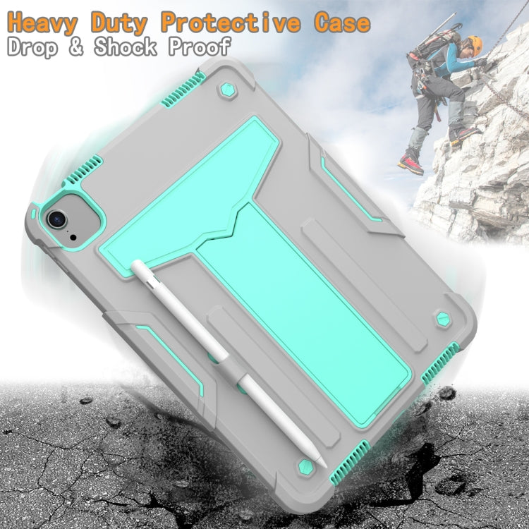 For iPad Air 2022 / 2020 10.9 / iPad Pro 11 T-shaped Bracket Contrast Color Shockproof PC + Silicone Protective Case(Grey+Mint Green) - iPad Air (2022) / (2020) 10.9 Cases by buy2fix | Online Shopping UK | buy2fix