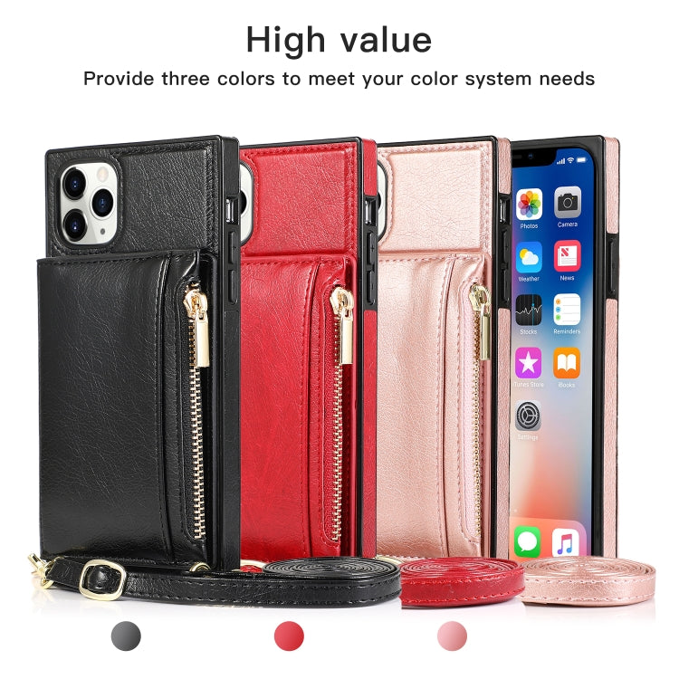 For iPhone 11 Pro Max Square Zipper Wallet Bag TPU+PU Back Cover Case with Holder & Card Slots & Wallet & Cross-body Strap (Red) - iPhone 11 Pro Max Cases by buy2fix | Online Shopping UK | buy2fix