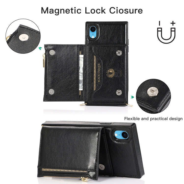For iPhone XR Square Zipper Wallet Bag TPU+PU Back Cover Case with Holder & Card Slots & Wallet & Cross-body Strap(Red) - More iPhone Cases by buy2fix | Online Shopping UK | buy2fix