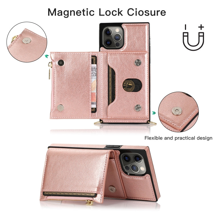 For iPhone 12 Pro Max Square Zipper Wallet Bag TPU+PU Back Cover Case with Holder & Card Slots & Wallet & Cross-body Strap(Red) - iPhone 12 Pro Max Cases by buy2fix | Online Shopping UK | buy2fix