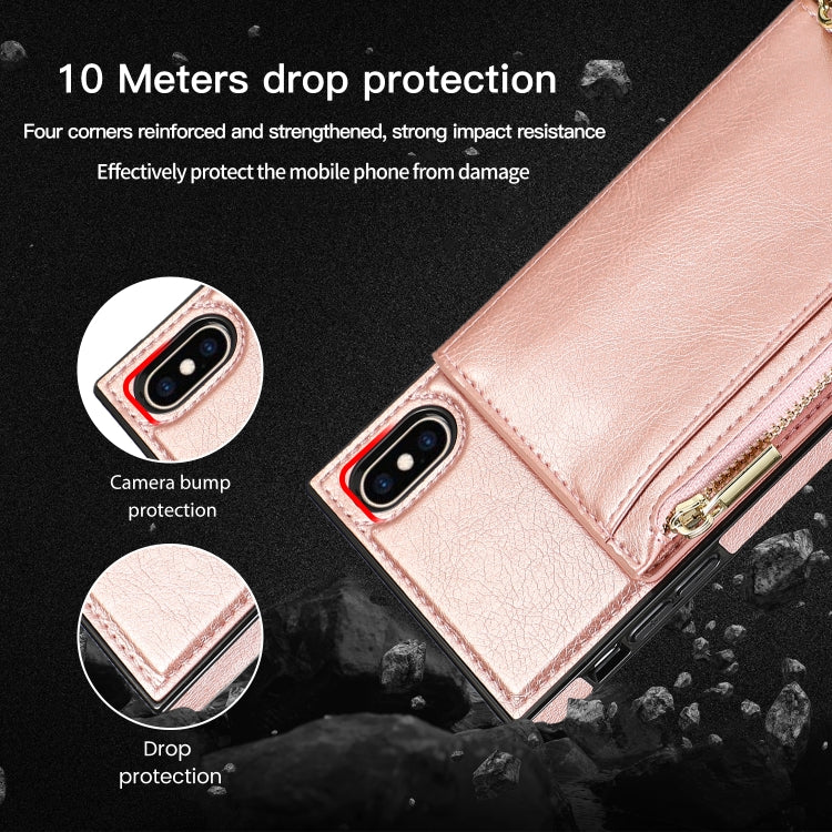 For iPhone XS Max Square Zipper Wallet Bag TPU+PU Back Cover Case with Holder & Card Slots & Wallet & Cross-body Strap(Black) - More iPhone Cases by buy2fix | Online Shopping UK | buy2fix