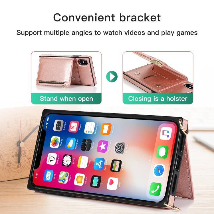 For iPhone XS Max Square Zipper Wallet Bag TPU+PU Back Cover Case with Holder & Card Slots & Wallet & Cross-body Strap(Red) - More iPhone Cases by buy2fix | Online Shopping UK | buy2fix