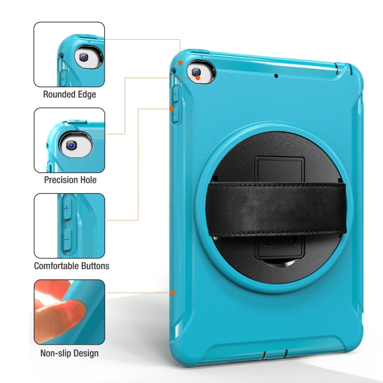 For iPad mini (2019) & mini 4 360 Degree Rotation PC+TPU Protective Cover with Holder & Hand Strap(Light Blue) - iPad mini (2019) / mini 5 Cases by buy2fix | Online Shopping UK | buy2fix