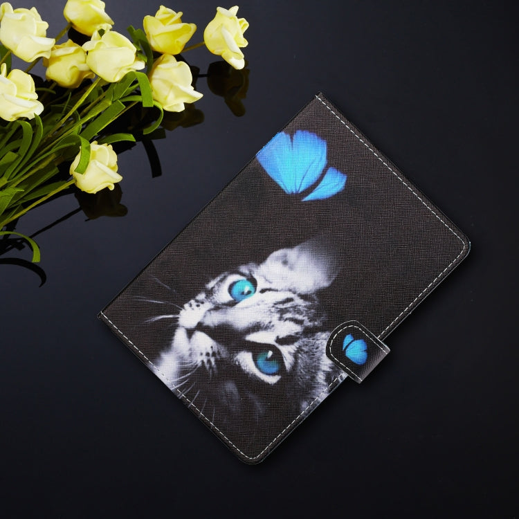 For 8 inch Tablet PC Universal Colored Drawing Horizontal Flip Leather Case with Holder & Card Slots(Butterfly Cat) - 8 inch by buy2fix | Online Shopping UK | buy2fix