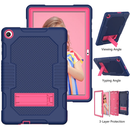 For Huawei MatePad T10 Contrast Color Robot Shockproof Silicone + PC Protective Case with Holder(Navy Blue Rose) - Huawei by buy2fix | Online Shopping UK | buy2fix