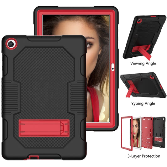 For Huawei MatePad T10 Contrast Color Robot Shockproof Silicone + PC Protective Case with Holder(Black Red) - Huawei by buy2fix | Online Shopping UK | buy2fix