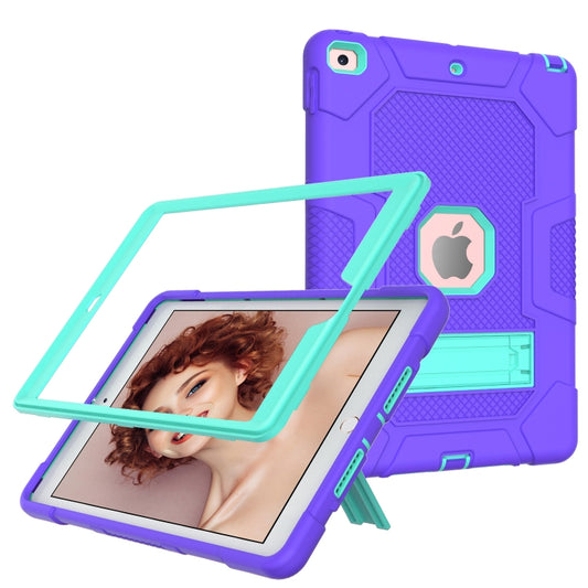 For iPad 10.2 2021 / 2020 / 2019 Contrast Color Robot Shockproof Silicone + PC Protective Case with Holder (Purple Mint Green) - iPad 10.2 Cases by buy2fix | Online Shopping UK | buy2fix