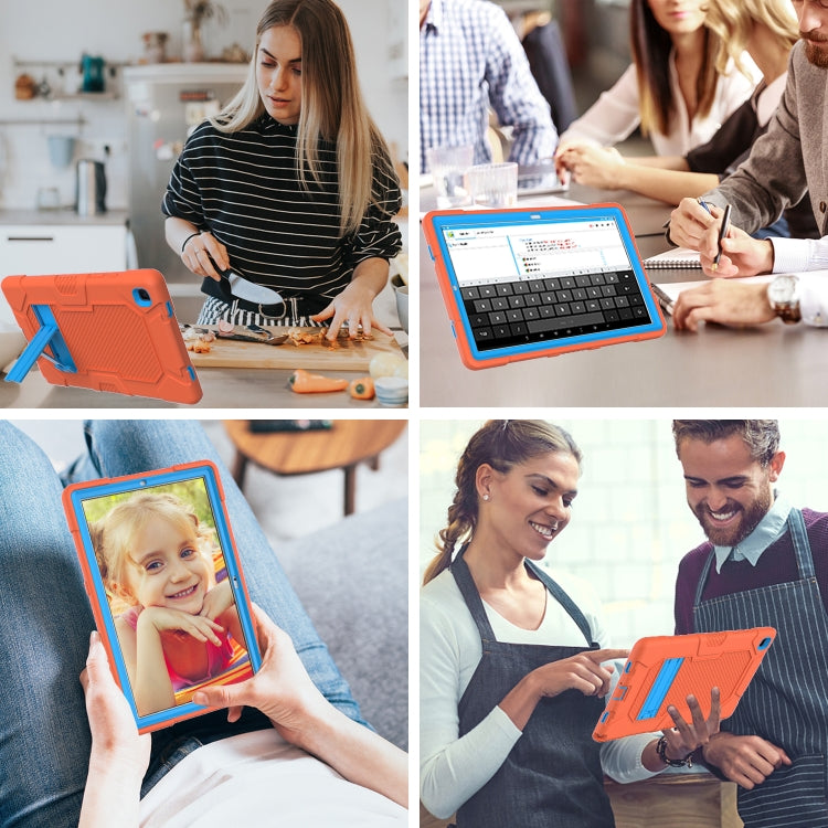 For Samsung Galaxy Tab A7 10.4 (2020) T500 / T505 Contrast Color Robot Shockproof Silicone + PC Protective Case with Holder(Orange Blue) - Other Galaxy Tab PC by buy2fix | Online Shopping UK | buy2fix