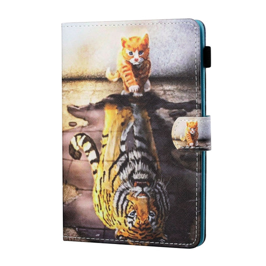 For 7 inch Tablet PC Universal Sewing Thread Horizontal Painted Flat Leather Case with Pen Cover & Anti Skid Strip & Card Slot & Holder(Cat And Tiger) - 7 inch by buy2fix | Online Shopping UK | buy2fix