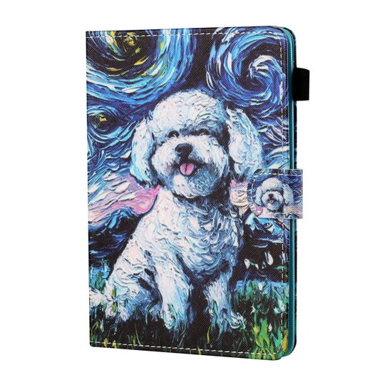 For 8 inch Tablet PC Universal Sewing Thread Horizontal Painted Flat Leather Case with Pen Cover & Anti Skid Strip & Card Slot & Holder(Oil Painting Dog) - 8 inch by buy2fix | Online Shopping UK | buy2fix