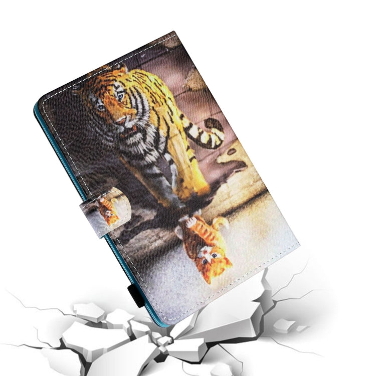 For 8 inch Tablet PC Universal Sewing Thread Horizontal Painted Flat Leather Case with Pen Cover & Anti Skid Strip & Card Slot & Holder(Cat And Tiger) - 8 inch by buy2fix | Online Shopping UK | buy2fix