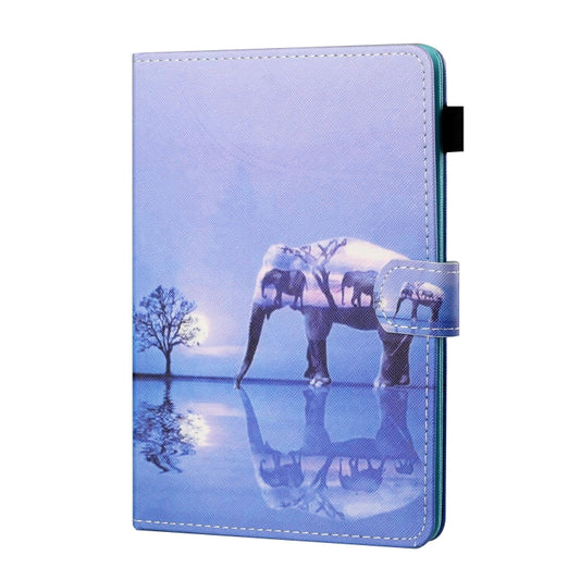 For 8 inch Tablet PC Universal Sewing Thread Horizontal Painted Flat Leather Case with Pen Cover & Anti Skid Strip & Card Slot & Holder(Tree And Elephant) - 8 inch by buy2fix | Online Shopping UK | buy2fix